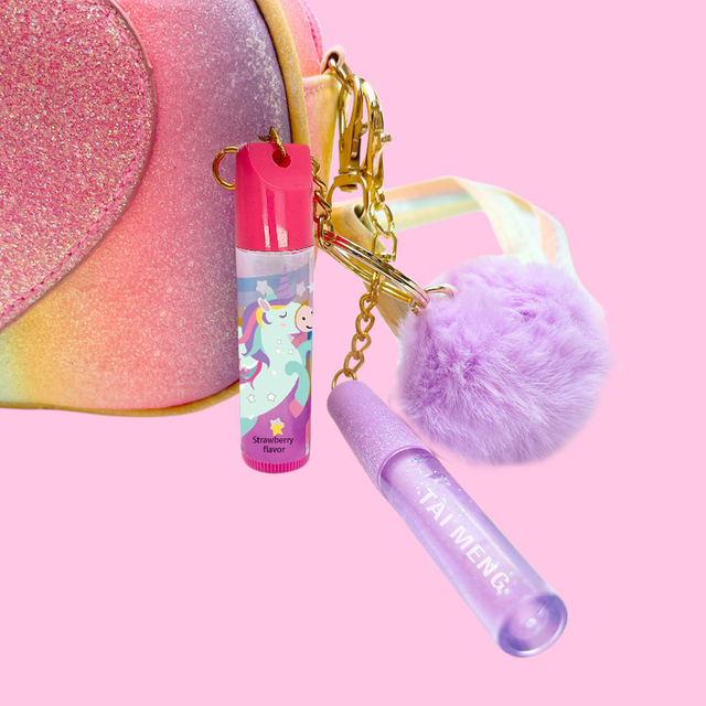 ファーボールキーホルダー 2個セット リップグロス リップクリームシリーズ c2131